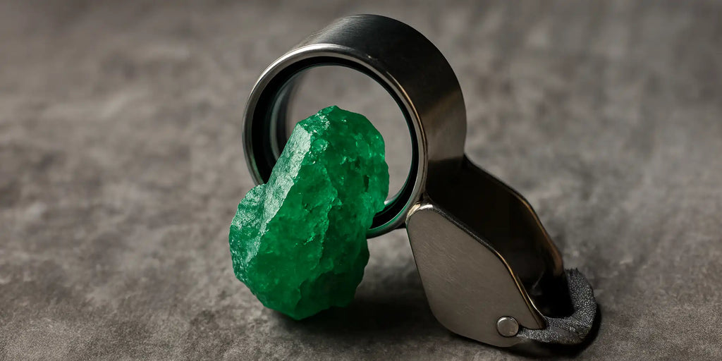 Identifying a rough emerald with a loupe
