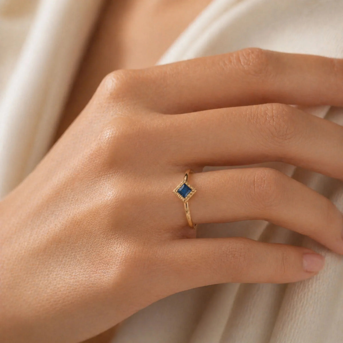 Indrani sapphire ring worn