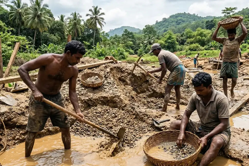 Artisanal sapphire mining in the alluvial deposits of Ratnapura, Sri Lanka