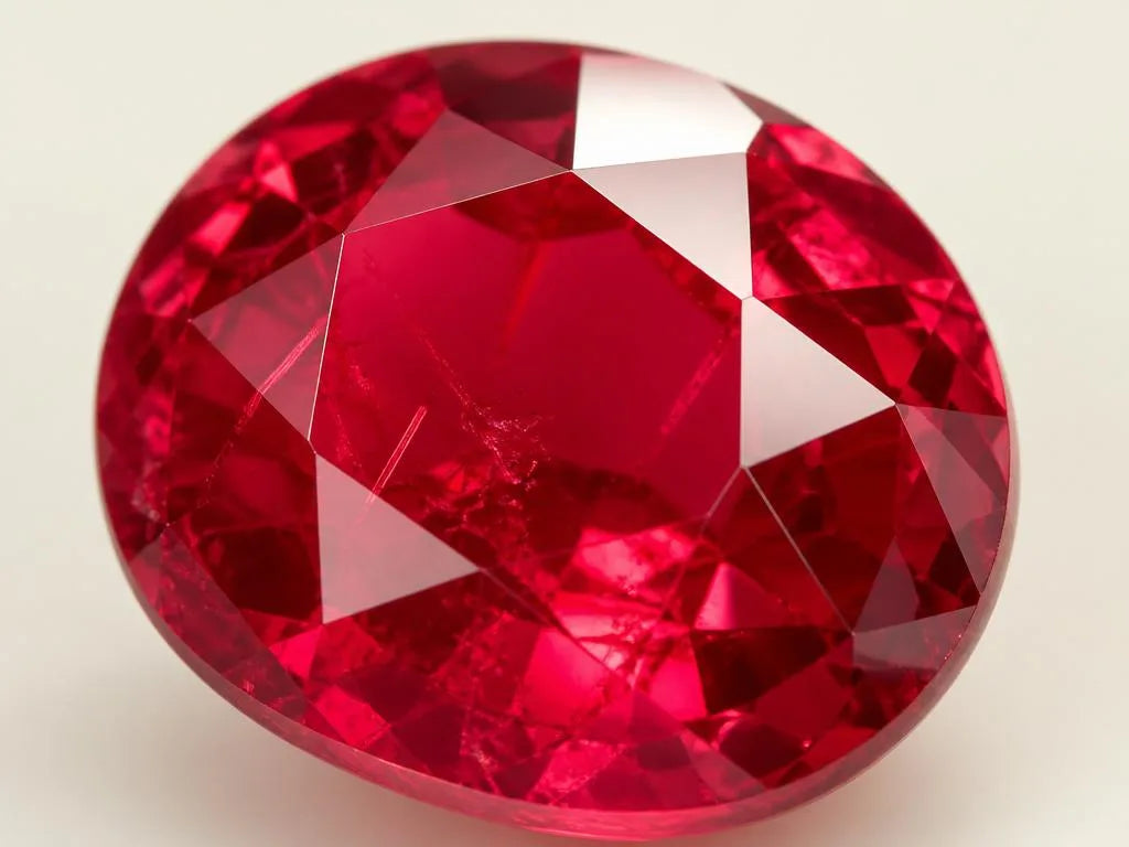 Close-up of a natural pigeon's blood red ruby, showcasing brilliant facets and intense colour