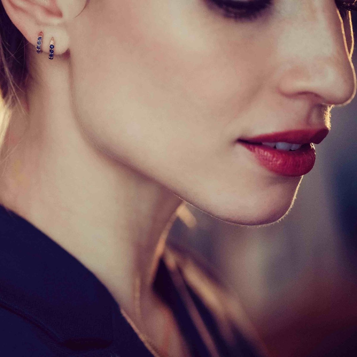 Minimalist sapphire hoop earrings