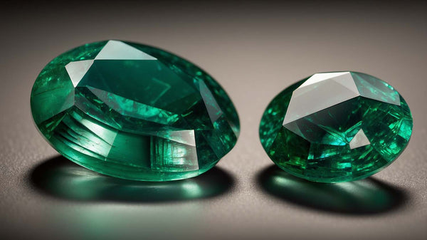 Visual comparison between an untreated emerald and an emerald treated with cedarwood oil
